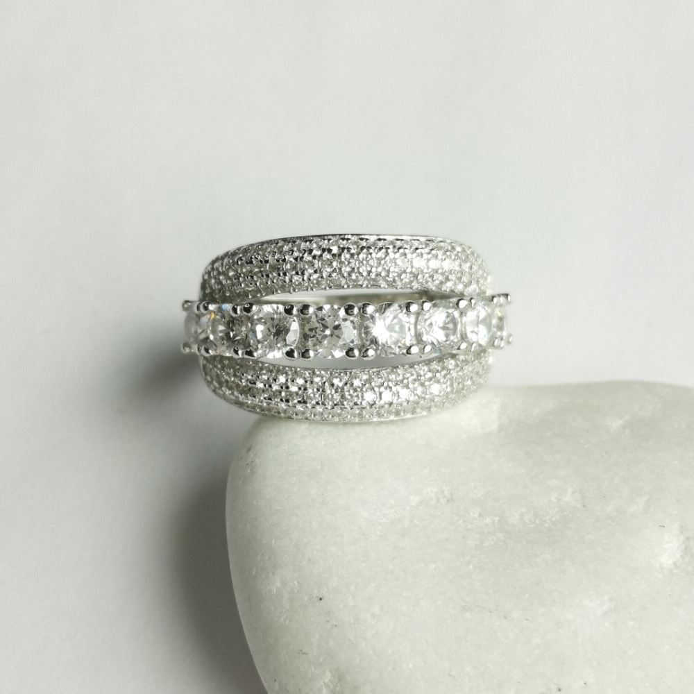 Cz Half Eternity Band Ring In Sterling Silver Size 9 59$